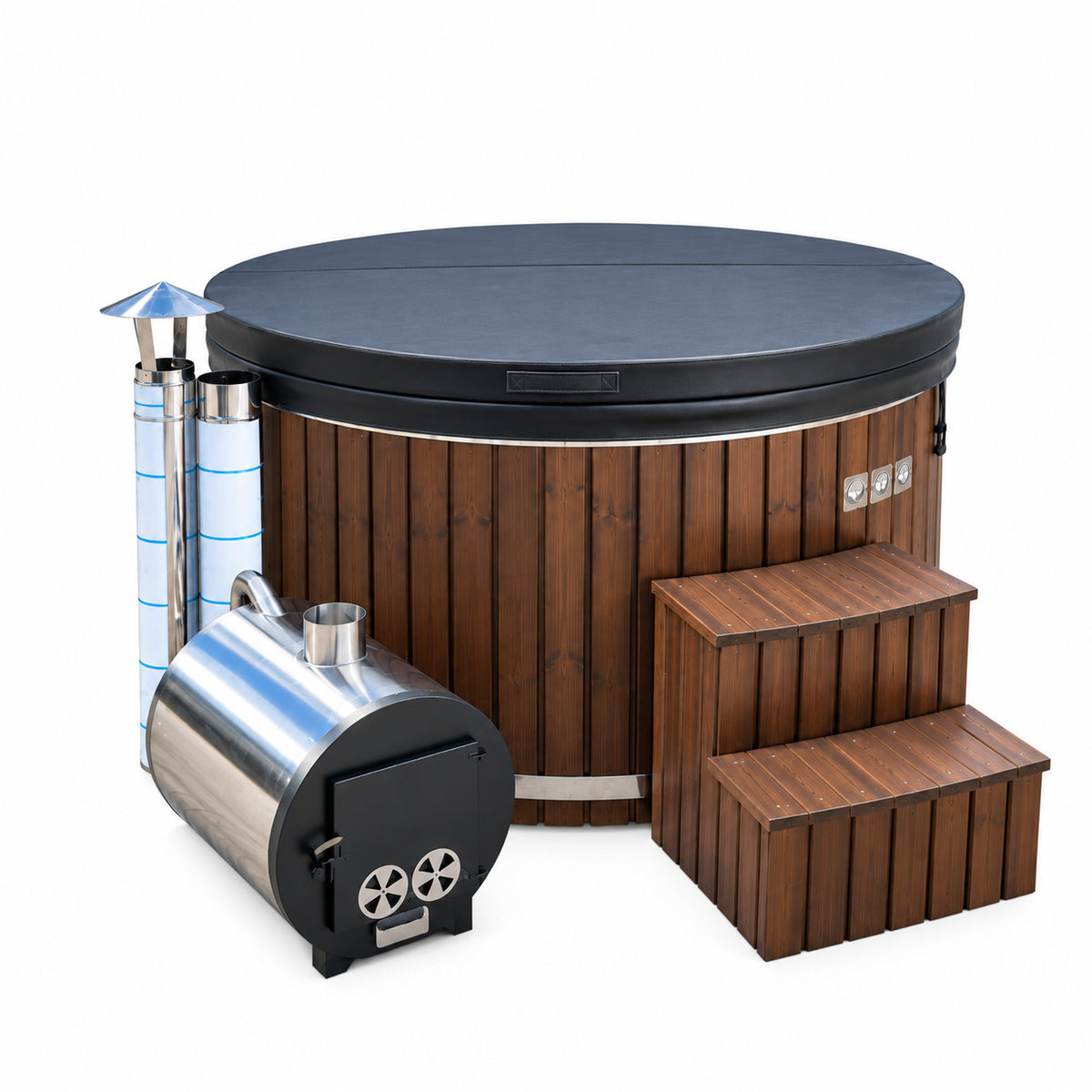 Nordic Thermowood 2.0m Wood-Fired Hot Tub – Hydro & Air Massage