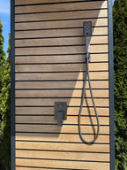 Nordic QUBE Outdoor Shower – Wood, Steel & LED Lighting