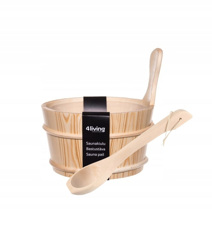 4Living Sauna Bucket & Ladle Set – Natural Wood